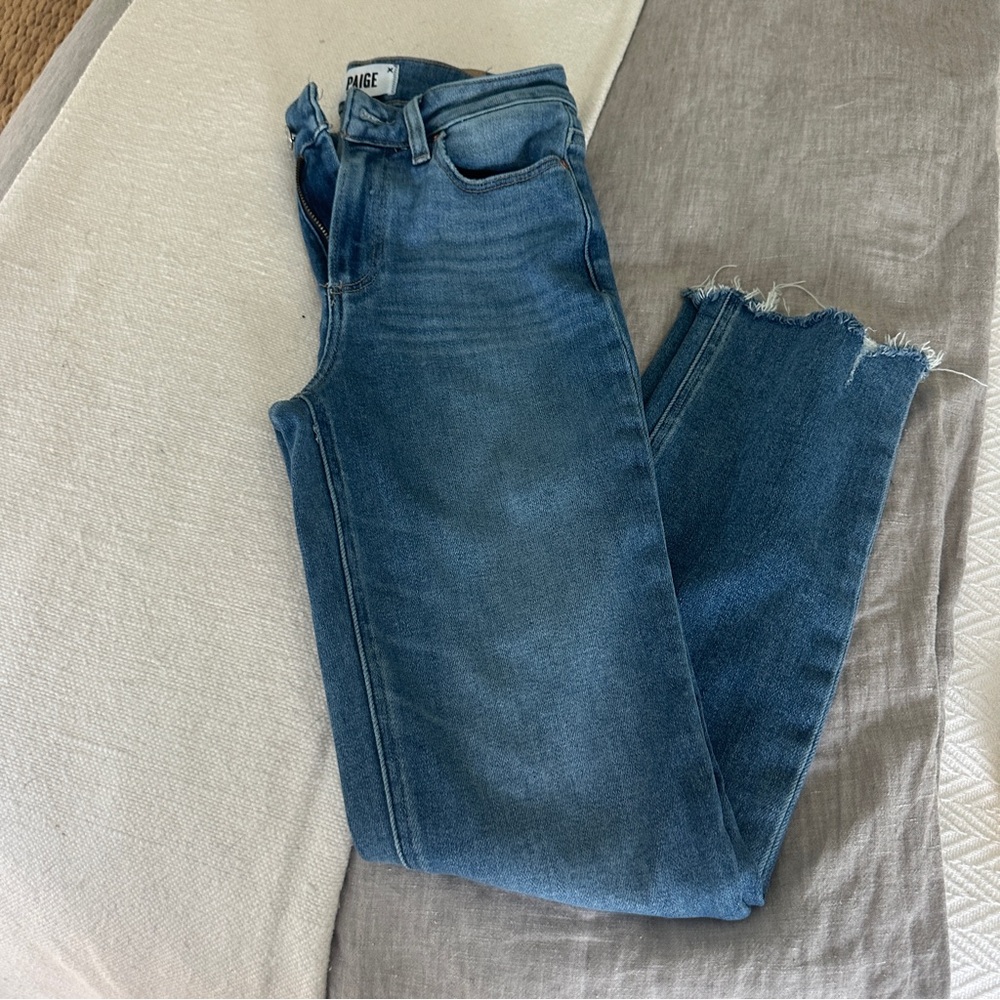 PAIGE Distressed Ankle Jeans in Blue
